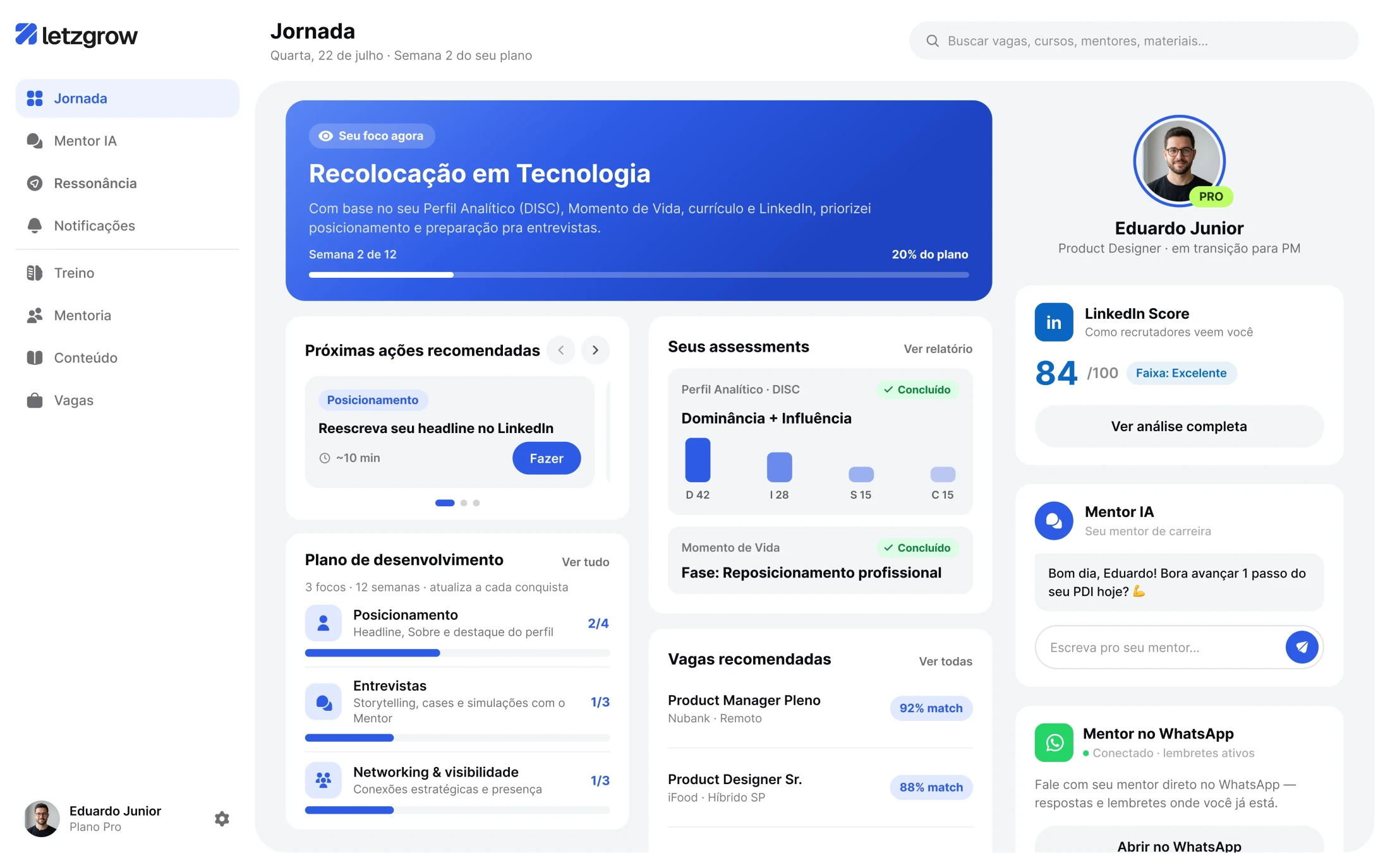 Dashboard web da plataforma