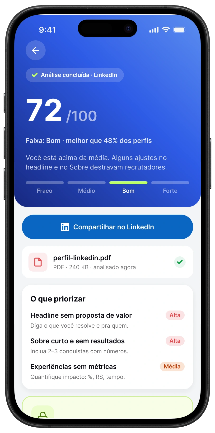 Mockup do LinkedIn Score